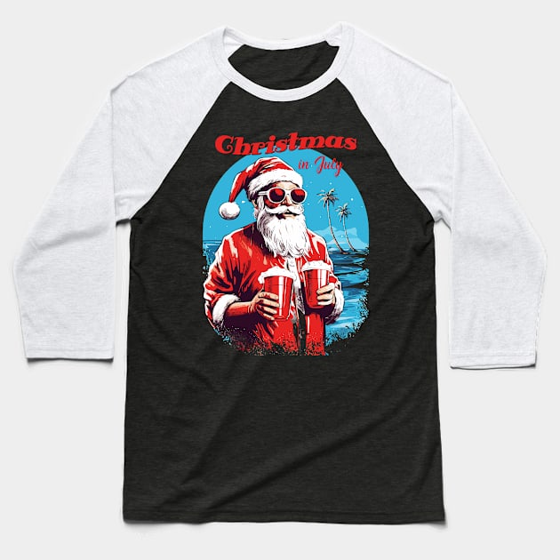 Santa's Vacation Vibes | "Christmas in July" Santa Tee Baseball T-Shirt by Indigo Lake